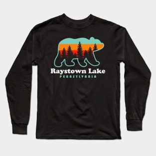 Raystown Lake Pennsylvania Camping Bear Retro Sunset Long Sleeve T-Shirt